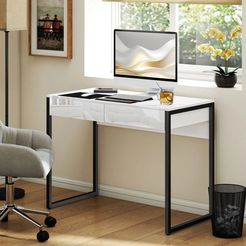 High Gloss White Work Table with Drawers - Modern Design, Durable Surface, Perfect for Home Office or Studio