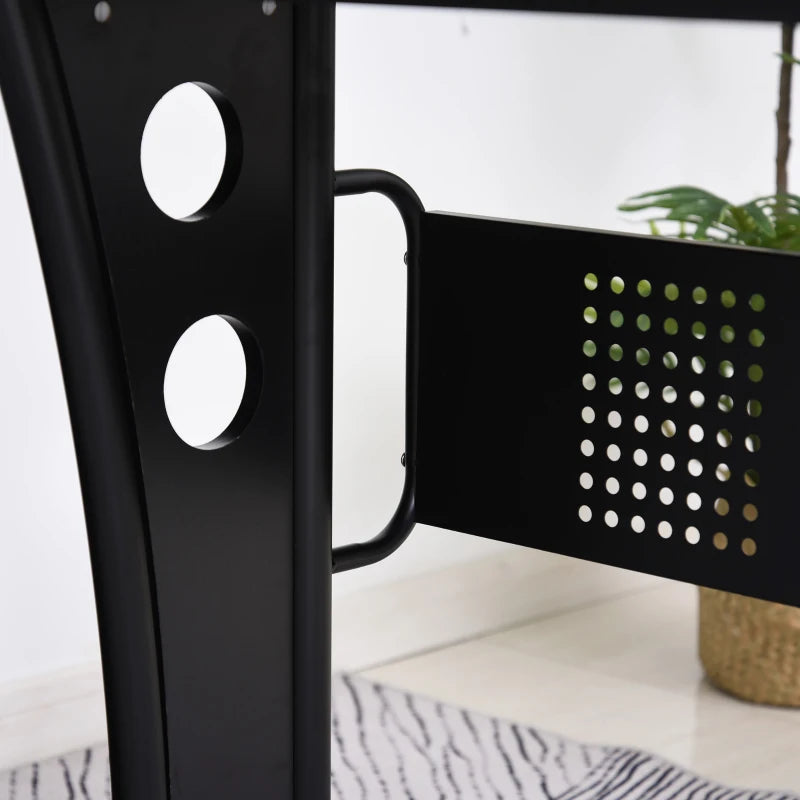 L-Shaped Gaming Desk with CPU Rack & Keyboard Tray - Space-Saving Steel Frame Home Office Desk, 165x145cm, Black
