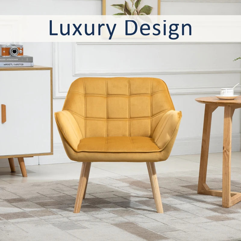 Stylish Modern Accent Chair with Wide Arms and Slanted Back for Living Room, Bedroom or Home Office in Yellow