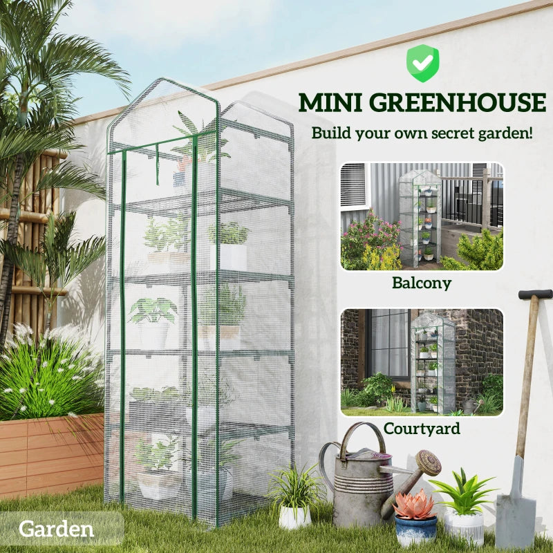 193cm White Five Shelf Mini Greenhouse - Indoor/Outdoor Plant Storage