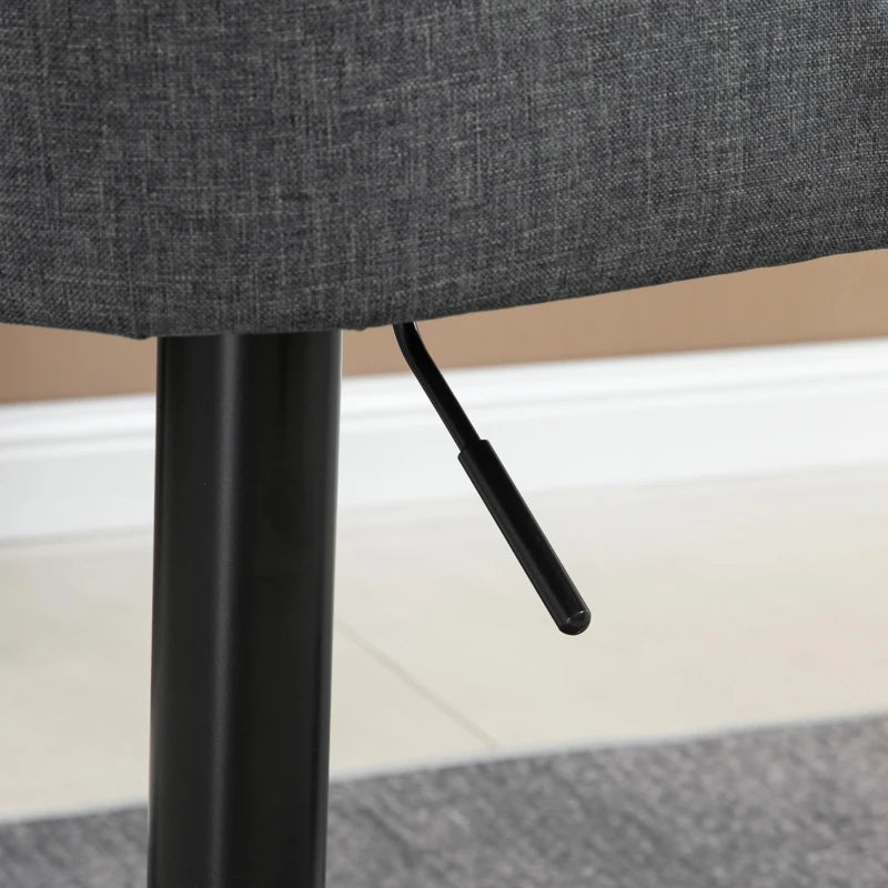 Modern Adjustable Bar Stools Set of 2 - Swivel Fabric Barstools with Footrest, Armrests & Back for Kitchen & Dining - Dark Grey