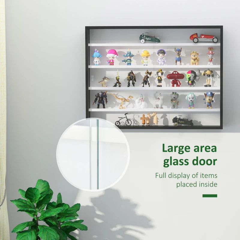 5-Tier Adjustable Wall Display Shelf Unit with Glass Doors - Stylish Home Office Storage Cabinet 60x80cm Black/White