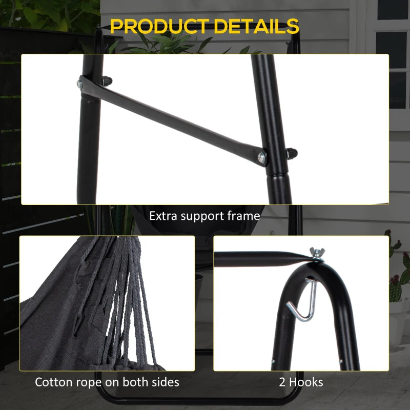 Dark Grey Hammock Swing Chair with Stand and Cushion