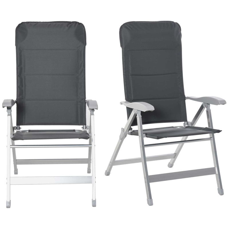Grey Padded Folding Garden Chairs Set of 2 with Adjustable Back