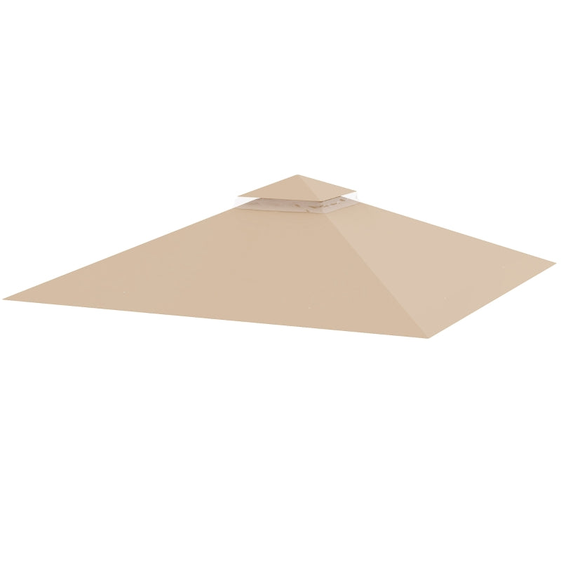 3x3m Khaki Replacement Gazebo Canopy - Double Tier Roof Top for Garden, Patio, Outdoor Use (Top Only)