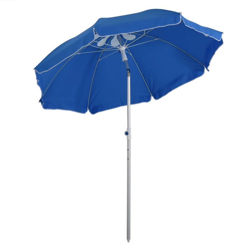 Blue Portable Beach Umbrella with Tilt and Adjustable Height