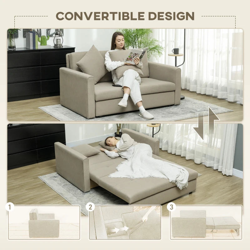 Modern Velvet 2 Seater Sofa Bed with Hidden Storage and Cushions for Living Room or Guest Room