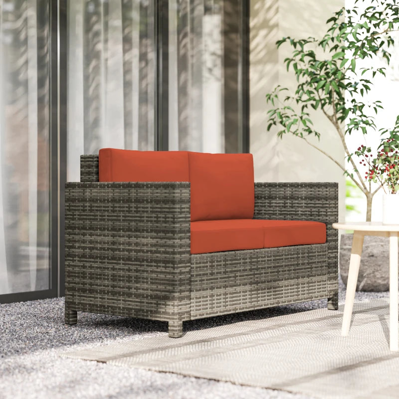 Stylish Rattan 2 Seater Sofa with Soft Cushions for Outdoor Patio Furniture Grey