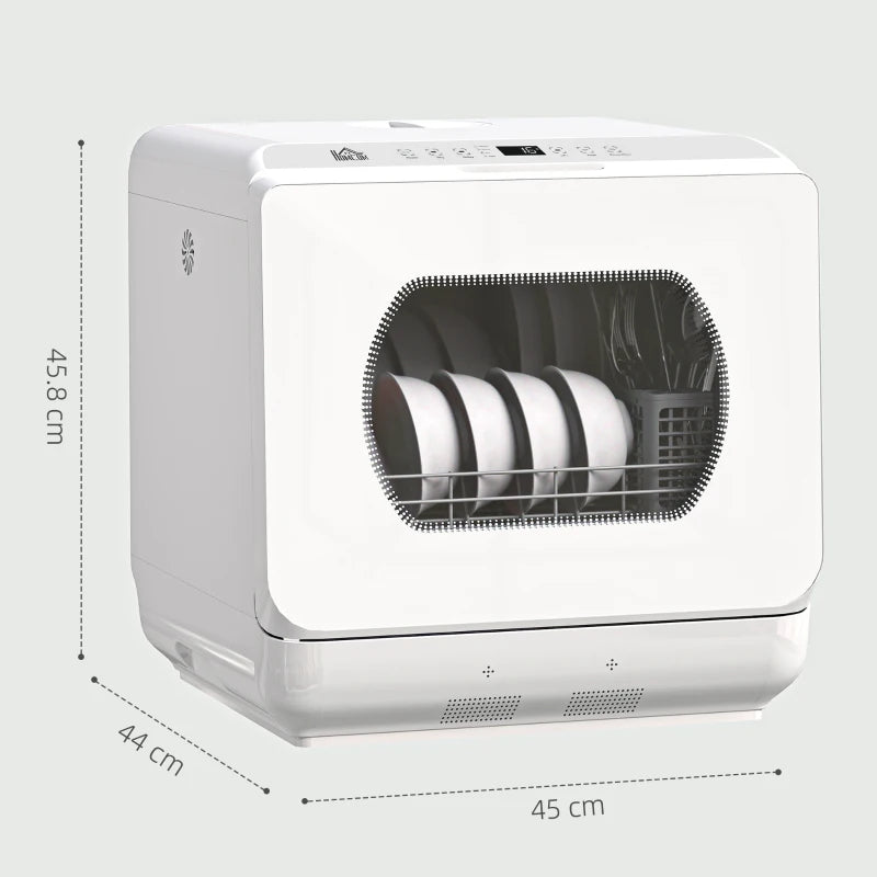 Compact Table Top Dishwasher - Mini Countertop Design, 6L Built-in Water Tank, 6 Wash Programs, 4 Place Settings, White