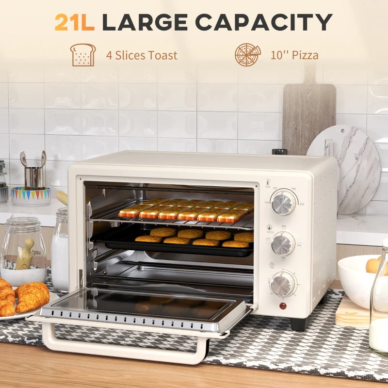 21L Mini Countertop Oven - Adjustable Temperature 100°C-230°C, Compact White Design for Efficient Cooking