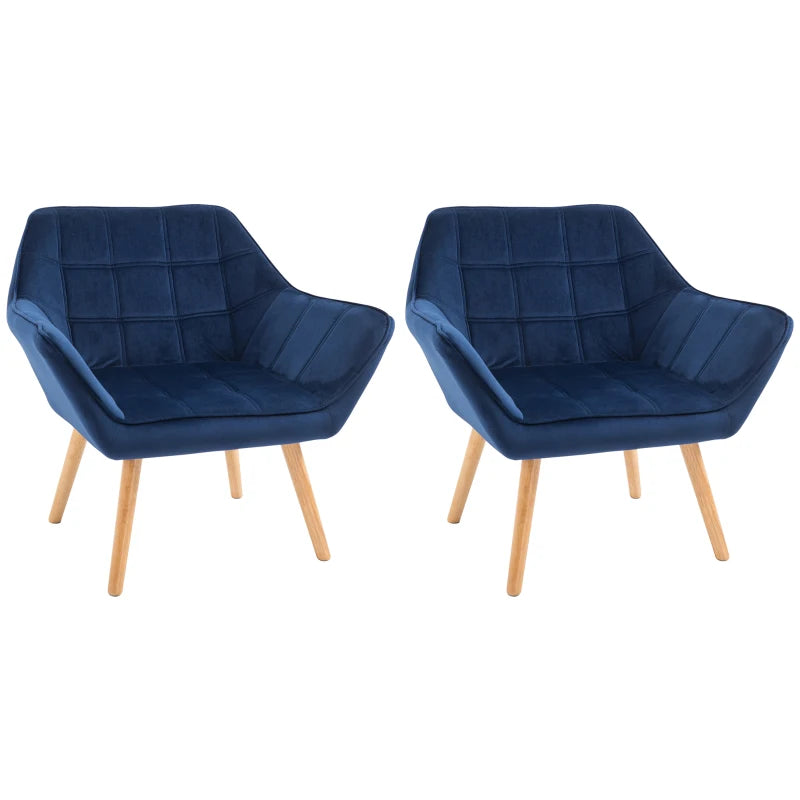 Stylish Accent Armchair Set with Wide Arms and Slanted Back for Bedroom or Living Room Seating in Blue
