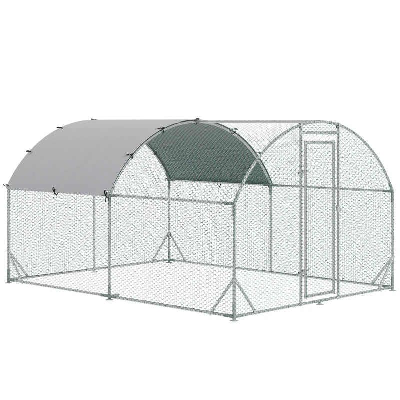 Galvanised Walk-In Chicken Run & Coop - 2.8x3.8m Poultry House with Water-Resistant Cover for Garden