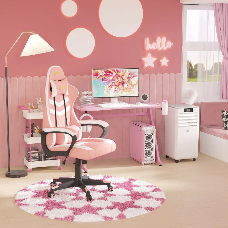 Vinsetto Pink Gaming Chair - Ergonomic Computer Desk Chair with Lumbar Support, Headrest & Swivel Wheels for Home Office
