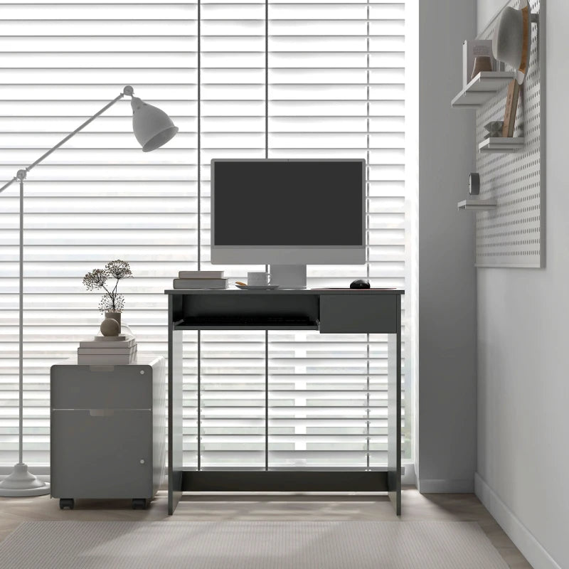 Compact Grey Computer Desk with Keyboard Tray & Drawer - Ideal Study & Writing Desk for Home Office
