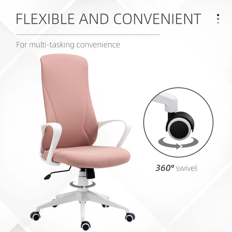 Vinsetto Pink High Back Office Chair - Adjustable Fabric Desk Chair with Armrests & Swivel Wheels for Comfort