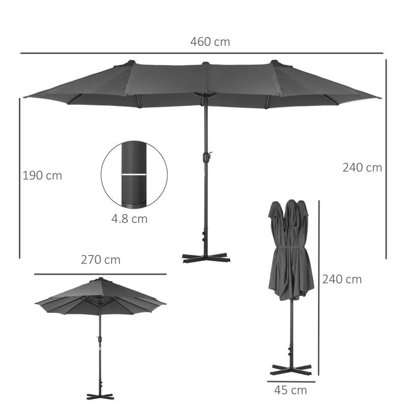 Double-sided Grey Sun Umbrella Canopy - 4.6M Crank Sun Shade