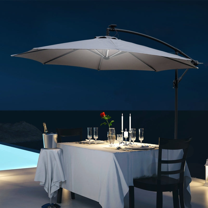 3m LED Cantilever Patio Umbrella - Grey