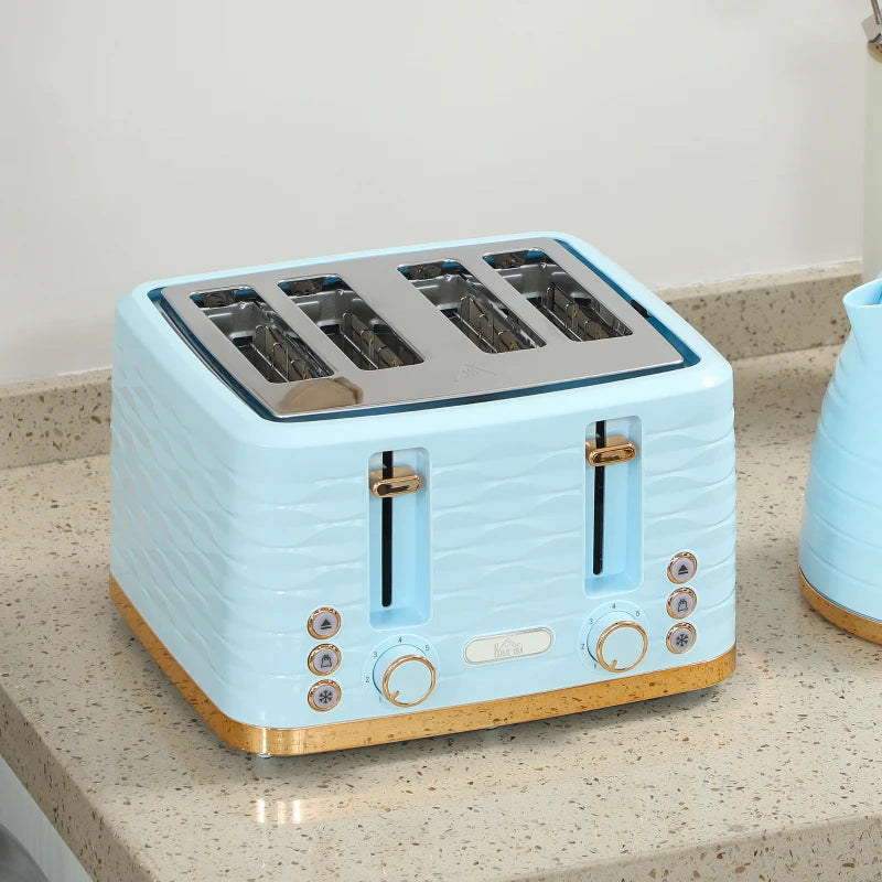 Light Blue 3000W Kettle & 4 Slice Toaster Set - 1.7L Capacity, 7 Browning Controls, Easy Clean Crumb Tray