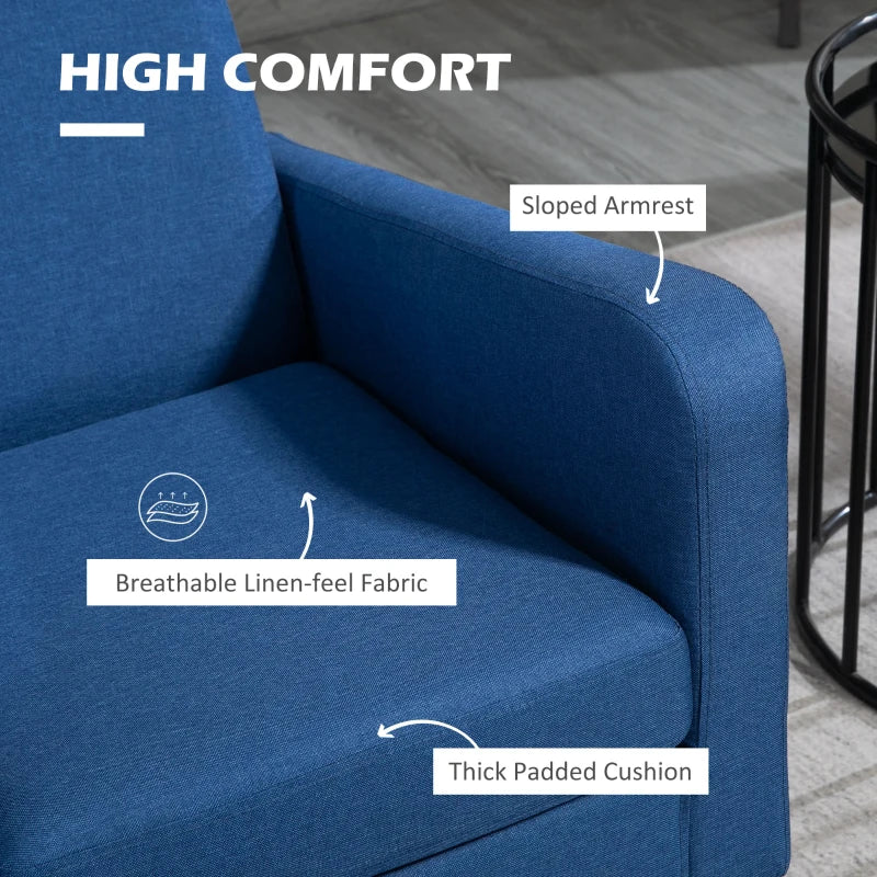 Linen-Look Boxy Armchair in Blue for Stylish Living Room Decor