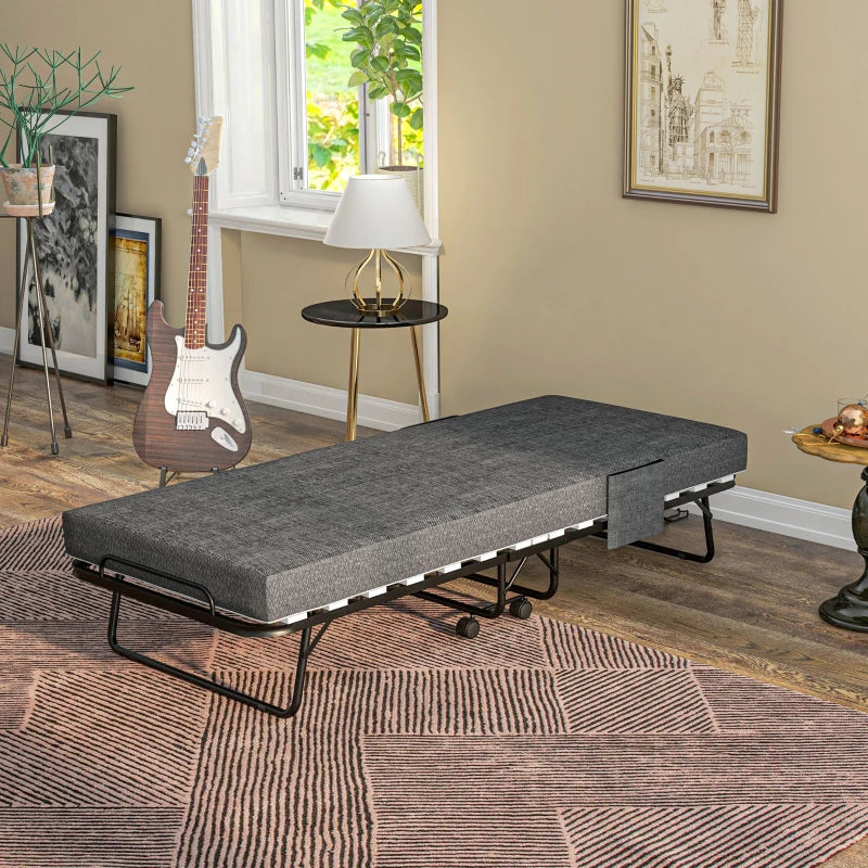 Portable Folding Bed with Wheels Steel Frame for Easy Storage and Travel Black Grey