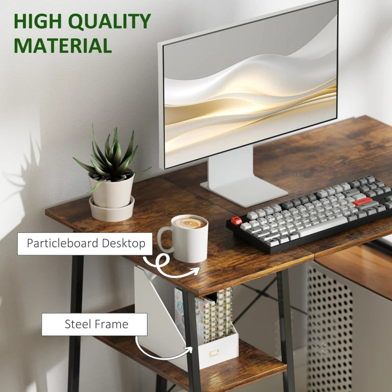 100cm Industrial Computer Desk with Storage - Rustic Brown Home Office Table, 2 Tier Shelves & Steel Frame for Study Room