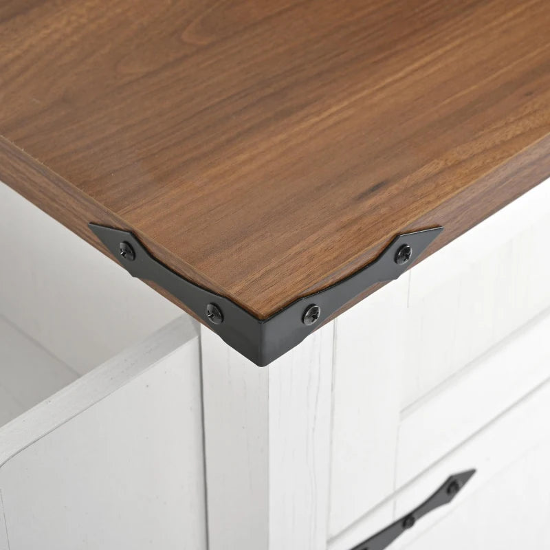 Farmhouse Style Kitchen Island Trolley - Adjustable Shelf, Cabinets & Drawers, Modern Rolling Storage Cabinet, White, 140x73x90.5 cm