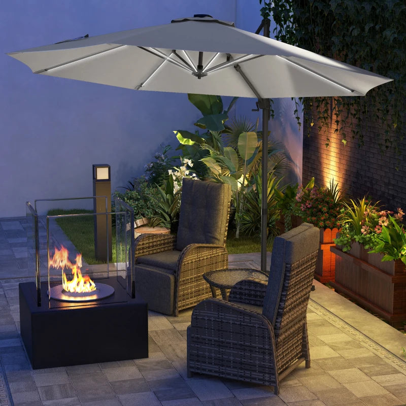 Adjustable Light Grey Cantilever Parasol with Solar LED Lights