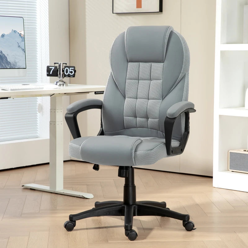 Ergonomic Grey Faux Leather Office Chair - Stylish, Comfortable Desk Seating for Home & Office Use