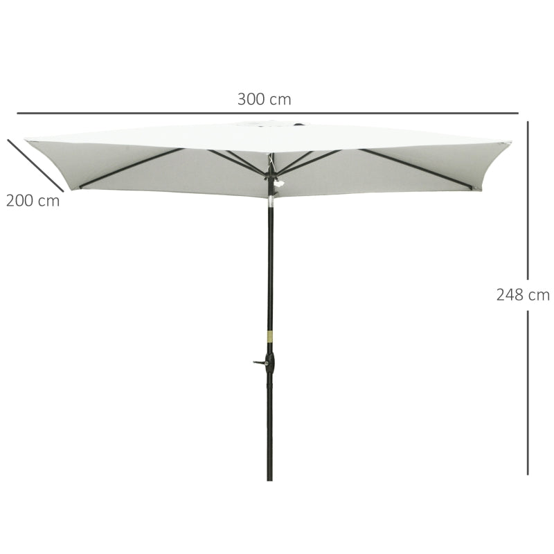 Cream White Rectangular Garden Parasol Umbrella with Crank & Tilt