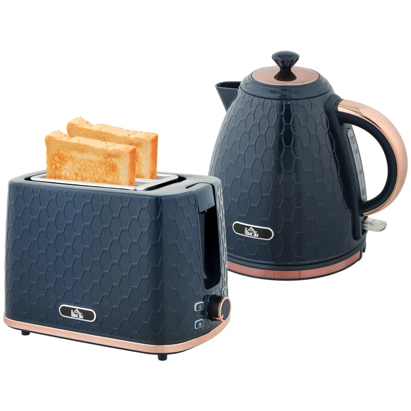 1.7L 3000W Fast Boil Kettle & 2 Slice Toaster Set - Auto Shut Off, Browning Controls, Stylish Blue Finish