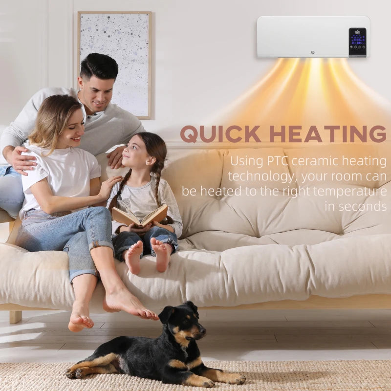 2000W Wall Mounted Electric Heater Adjustable 18 to 45 Degrees Celsius White