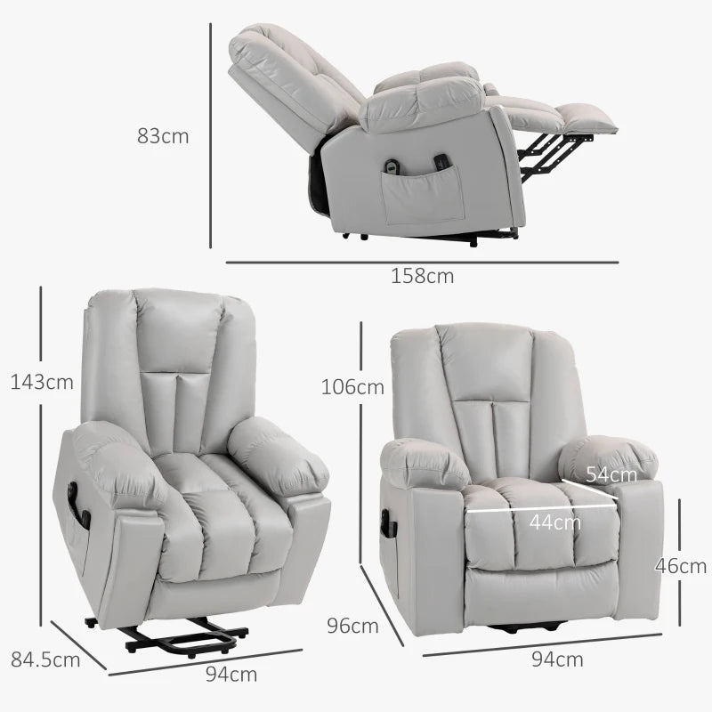 Light Grey Reclining Armchair with Eight Massage Points for Ultimate Comfort
