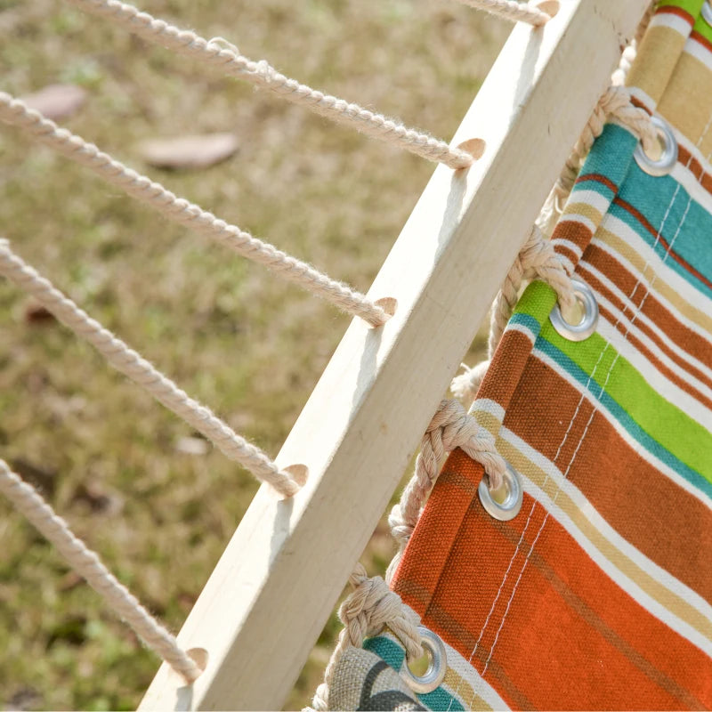 Red Striped Double Cotton Hammock with Pillow - Outdoor Garden Swing Bed