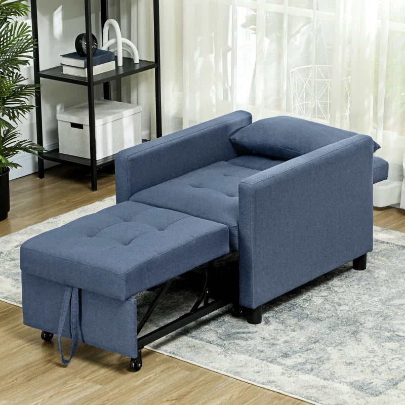 Convertible 3-in-1 Chair Bed with Adjustable Backrest, Pillow and Footrest for Living Room, Blue