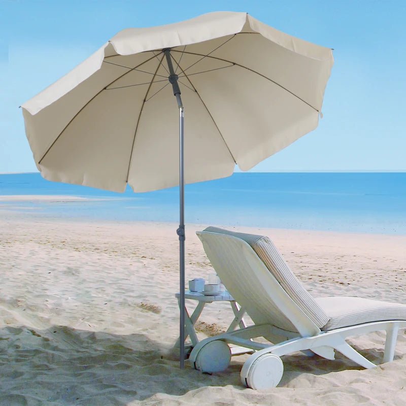 Portable Beach Umbrella with Tilting Function, Cream White