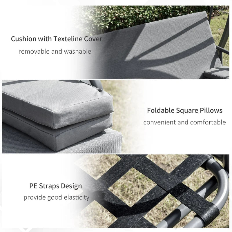 3-Seater Swing Hammock with Adjustable Canopy and Cushion - Garden Patio Furniture