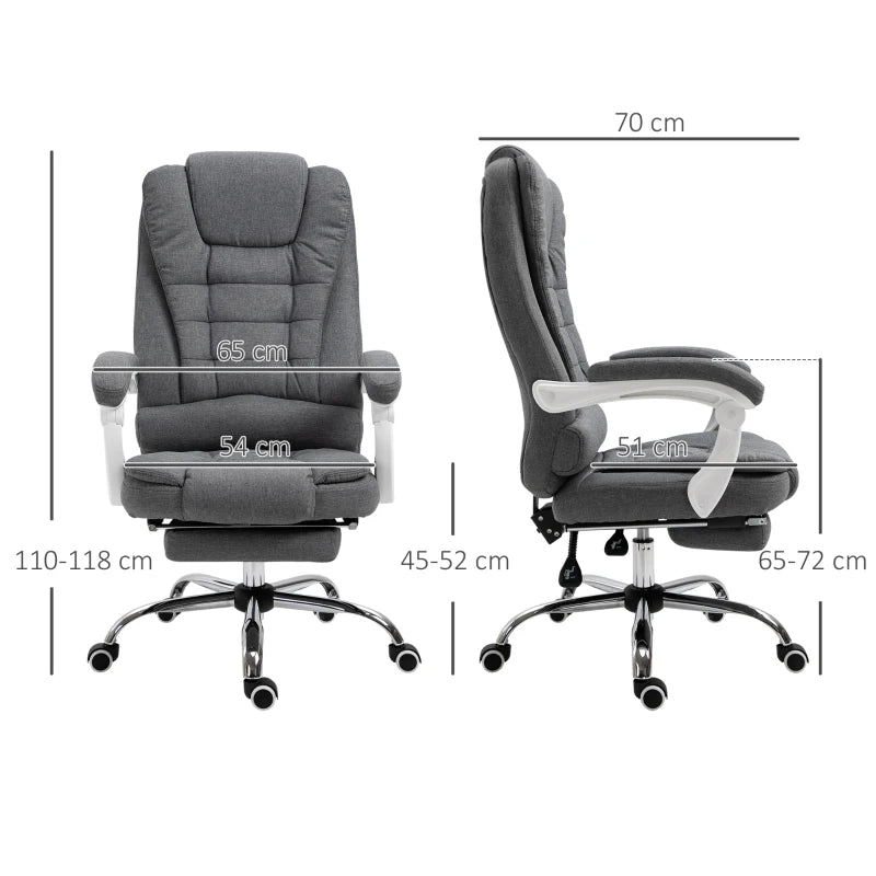 Vinsetto Grey Office Chair - Linen Fabric Swivel Desk Chair with Padded Cushion, 135° Recline & Retractable Footrest