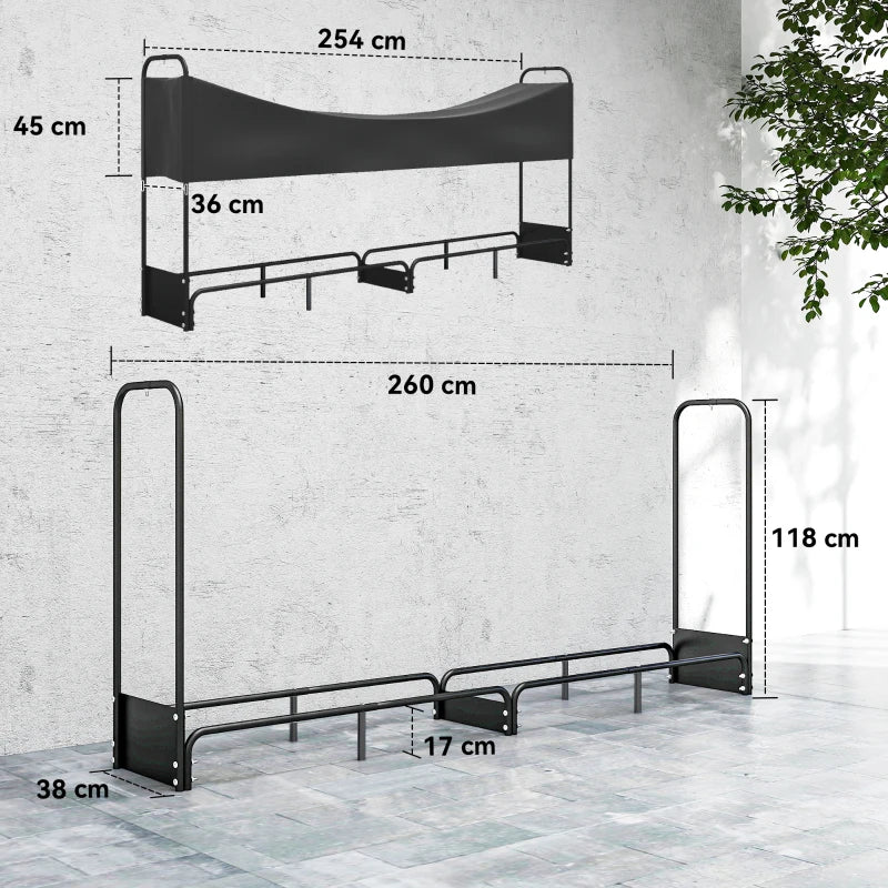 8.5ft Heavy Duty Firewood Rack with Waterproof Oxford Cover - Large Capacity Log Storage for Outdoor Fire Pits & Patios