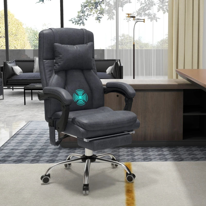 Vinsetto Dark Grey Office Chair with Lumbar Massage, 135° Recline, Adjustable Headrest, Retractable Footrest, Padded Seat, Metal Base