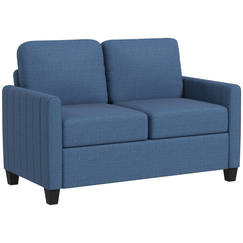 Modern Boxy Two-Seater Sofa in Blue with Linen-Look Fabric for Stylish Living Room
