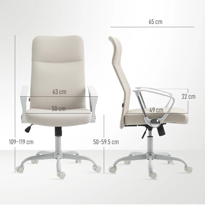 High Back Cream White Fabric Office Chair Ergonomic Design for Comfort