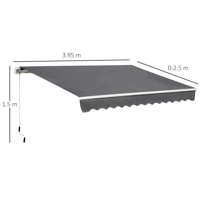 Grey 4m x 2.5m Manual Awning With Handle - Grey