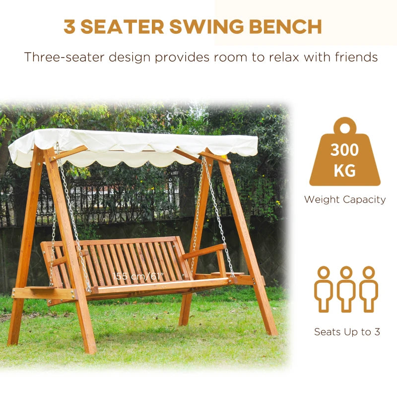 Cream White 3-Seater Wooden Garden Swing Hammock