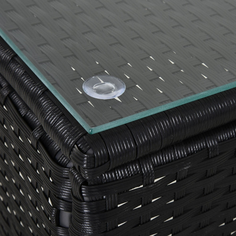 Black Rattan 2-Seater Sun Lounger Set with Side Table