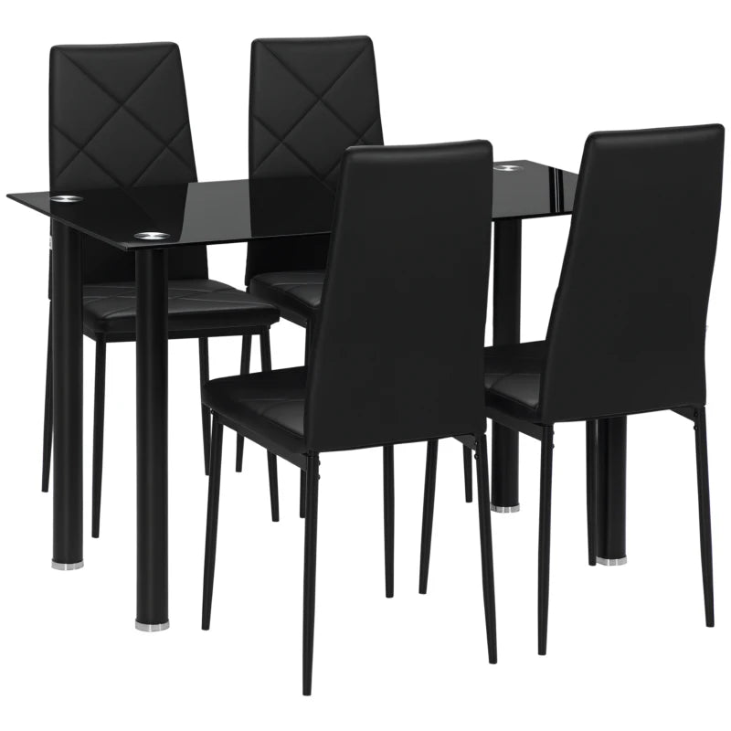 Modern 5-Piece Dining Table Set for 4 - Space-Saving Rectangle Kitchen Table with Steel Frame in Black
