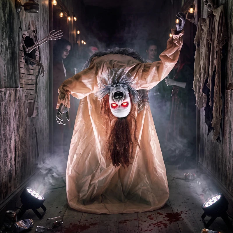 100cm Animated Broken-Back Halloween Ghost – Sound & Touch Activated with Glowing Red Eyes & Creepy Screams