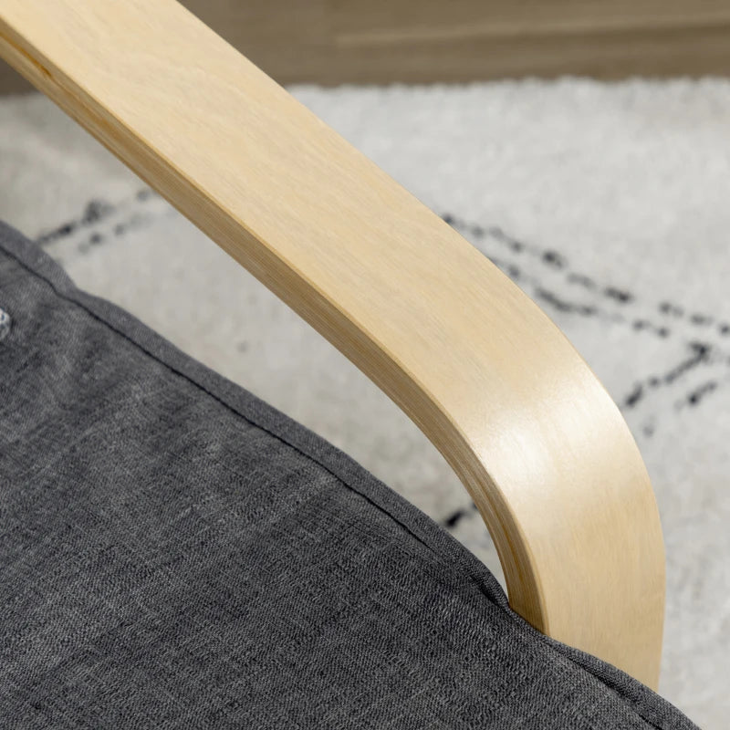 Wooden Lounging Chair for Deck Relaxation with Adjustable Footrest and Removable Cushion in Dark Grey