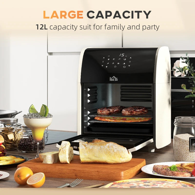 Digital Air Fryer Oven 12L - 8 Preset Modes, 1800W Rapid Air Circulation, Memory Function, Cream Color