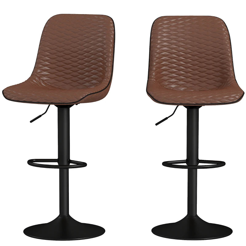 Set of 2 Stylish Brown Faux Leather Bar Stools - Modern Design for Kitchen or Home Bar Seating
