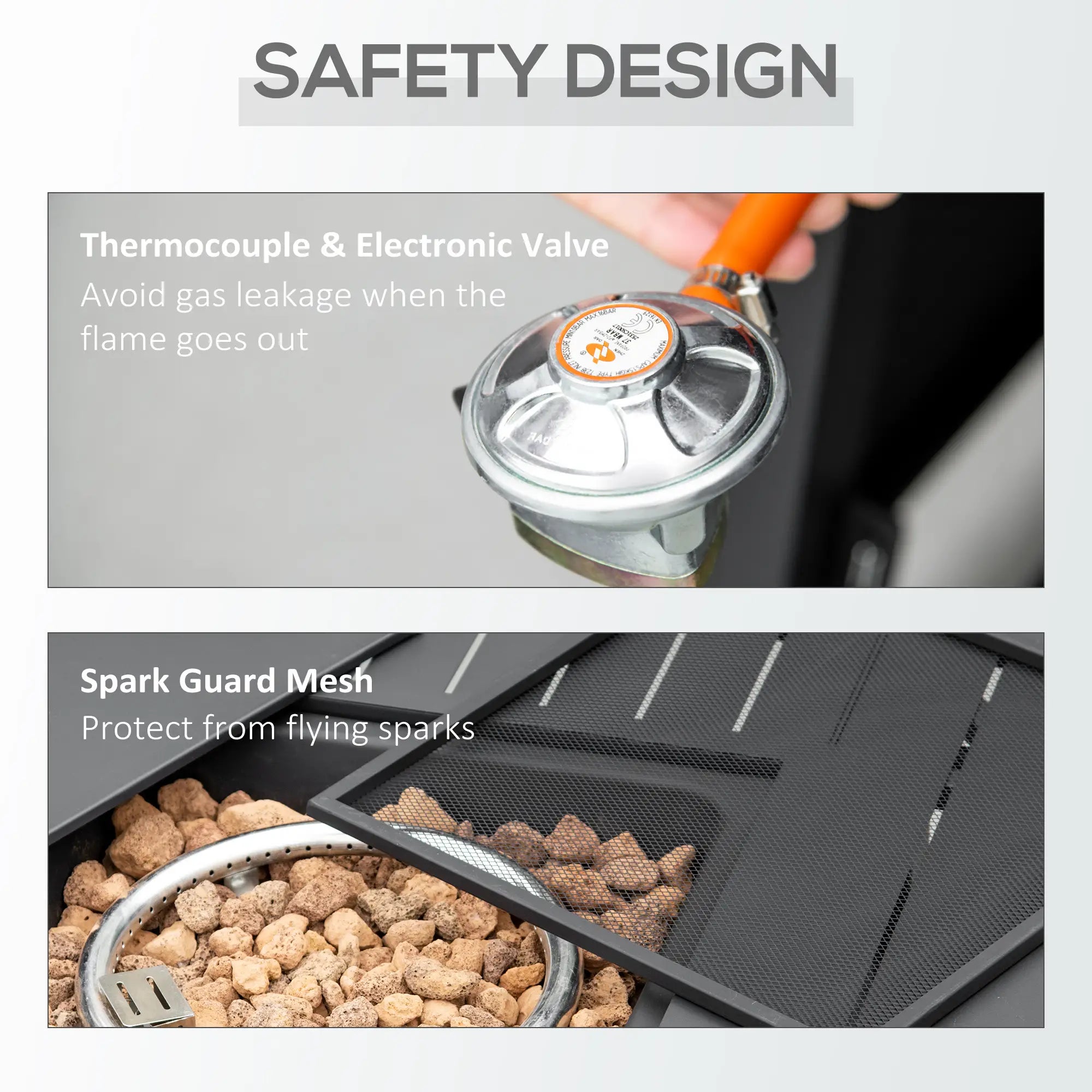 Rattan-style Propane Gas Fire Pit Table with 40,000 BTU Burner, Square Smokeless Firepit Patio Heater with Thermocouple, Lava Rocks, Waterproof Cover, Spark Guard and Lid, Black